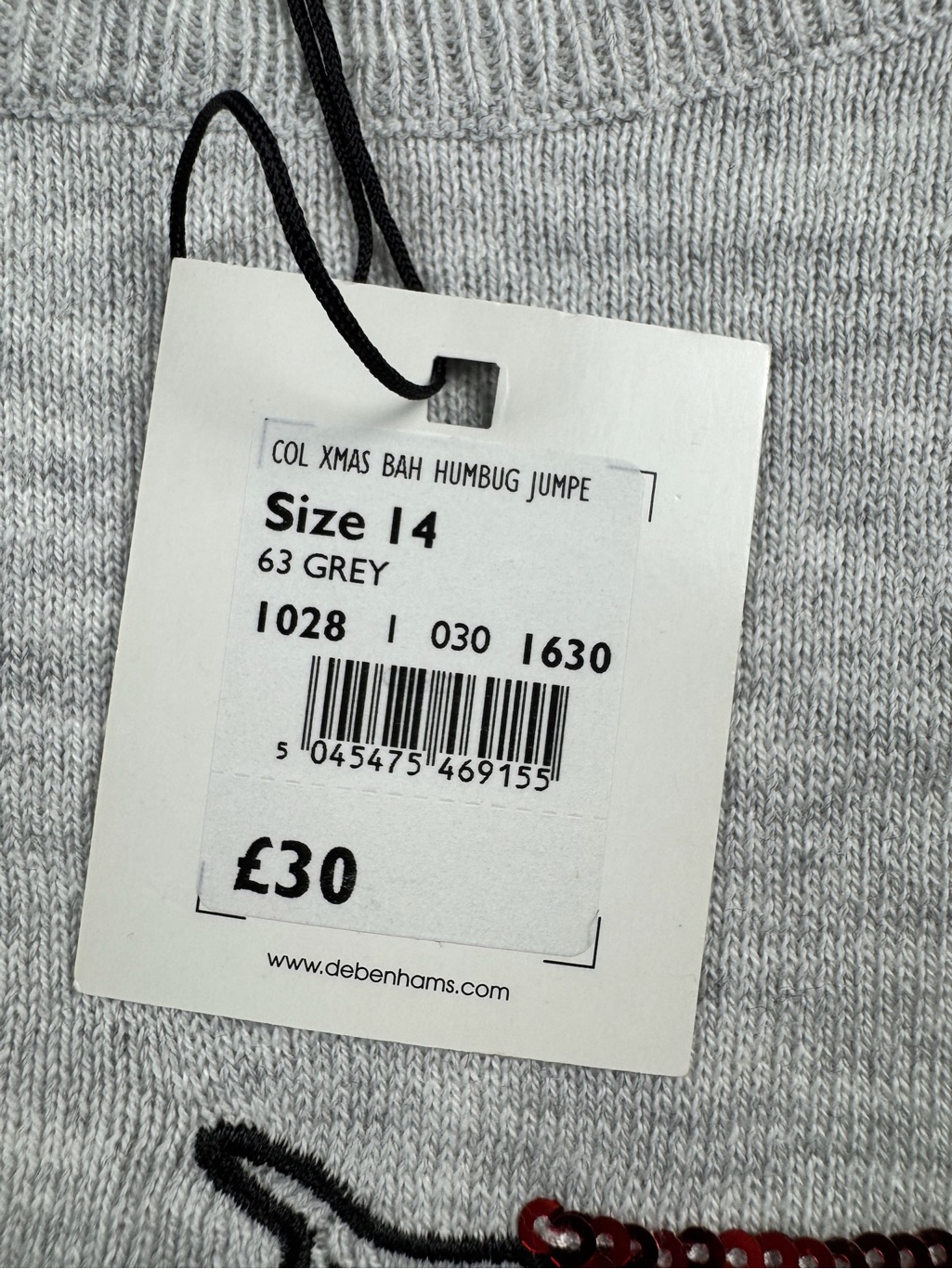 Debenhams Christmas Crewneck Sweater Bah Humbug Whimsy Sheep Size 14 Holiday — image 7 of 8
